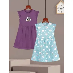 HELLCAT Girls Mauve & Sky Blue Printed Dresses-picture-12