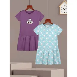 HELLCAT Girls Mauve & Sky Blue Printed Dresses-picture-17