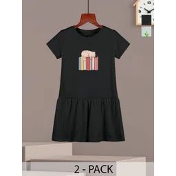 HELLCAT Girls Pack Of 2 Cotton Printed Drop-Waist Dress-picture-21