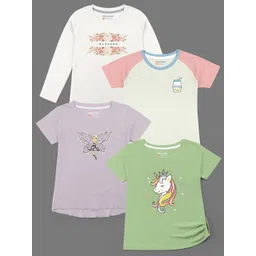 HELLCAT Girls Pack Of 4 Graphic Printed Cotton T-shirt-picture-40