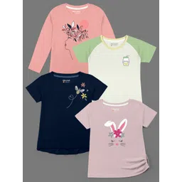 HELLCAT Girls Pack Of 4 Printed Cotton T-shirts-picture-33