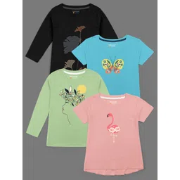 HELLCAT Girls Pack Of 4 Printed Cotton T-shirts-picture-27