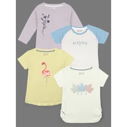 HELLCAT Girls Pack Of 4 Printed Cotton T-shirts-picture-36