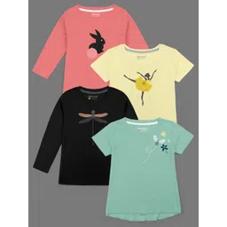 HELLCAT Girls Pack Of 4 Printed Cotton T-shirts-picture-26