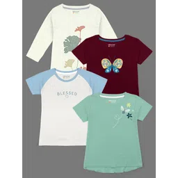 HELLCAT Girls Pack Of 4 Printed Cotton T-shirts-picture-28