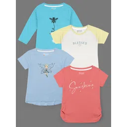 HELLCAT Girls Pack Of 4 Typography Printed Cotton T-shirts-picture-16