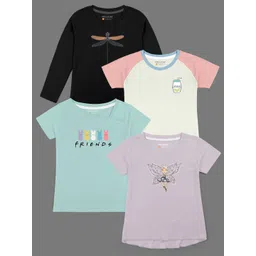 HELLCAT Girls Pack Of 4 Typography Printed Cotton T-shirts image 1