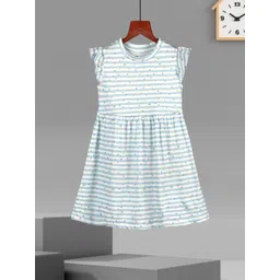 HELLCAT Girls Striped Flutter Sleeves Cotton Fit and Flare Dress-picture-48