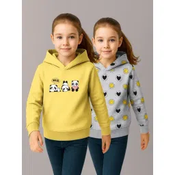 HELLCAT Girls Yellow & Grey Melange Printed Hoodie - Pack of 2-picture-23