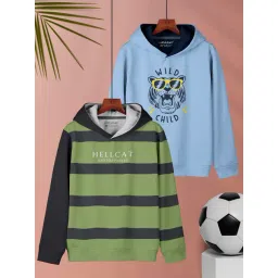 HELLCAT Kids Green & Sky Blue Printed Full Sleeves T-Shirt (Pack Of 2)-picture-46