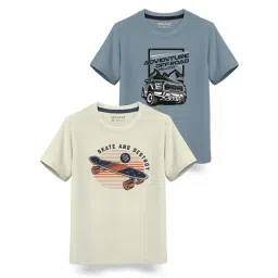 HELLCAT Kids Grey & White Printed T-Shirt (Pack Of 2)-picture-11