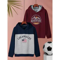 HELLCAT Kids Navy & Burgundy Printed Full Sleeves T-Shirt (Pack Of 2)-picture-35