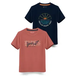 HELLCAT Kids Navy & Dusty Pink Printed T-Shirt (Pack Of 2)-picture-16