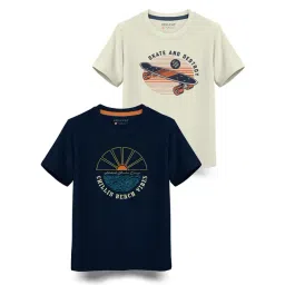 HELLCAT Kids Off White & Navy Printed T-Shirt (Pack Of 2)-picture-21