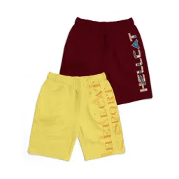 HELLCAT Kids Yellow & Burgundy Printed Shorts (Pack Of 2)-picture-48