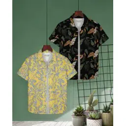 hellcat Pack of 2 Boy Regular Fit Leaf Print Shirts-picture-47