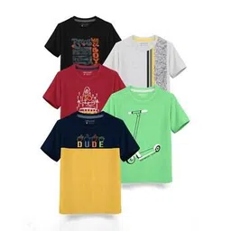 hellcat Pack of 5 Boy Regular Fit Round-Neck T-Shirts-picture-18