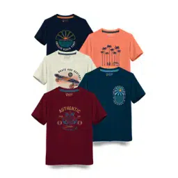 hellcat Pack of 5 Typographic Print Crew-Neck T-Shirts-picture-10