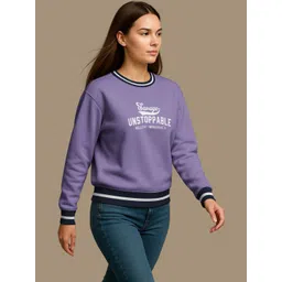 HELLCAT Women Typography Printed Oversized Pullover Sweatshirt image 2