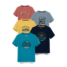 hellcat Pack of 5 Typographic Print Crew-Neck T-Shirts image 1