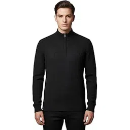 Hellknit Men’s Black Textured Half‑Zip Woollen Sweater-picture-21