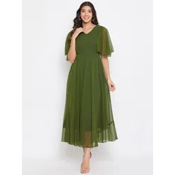 HELLO DESIGN Lime Green Georgette Midi Dress-picture-40