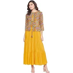 hello design Women's Rayon 3/4 Sleeve Flared Full-Length Maxi Dress-picture-31