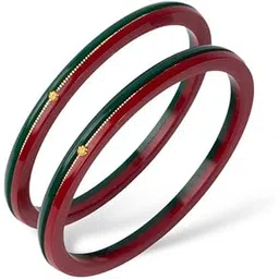 hem jewels by Ashok Jewellers 22kt (916) Yellow Gold Handmade Pola Bangles/Wedding Chooda/Churas for Women with Purity Certificate (Set of 2pcs) - Red Green-picture-27