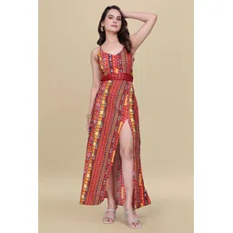 hemang fashion Women A-line Orange Maxi/Full Length Dress-picture-37