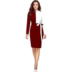 hemang fashion Women's Colourblock Stylish Western Bodycon Dress, Regular One Piece Sleeve, Classic Coller with Comfortable Belt-picture-15