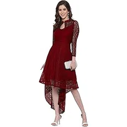 hemang fashion Women's Russel Net Fit & Flare High-Low Dress, Trend with High Low Stylish Western Look-picture-50