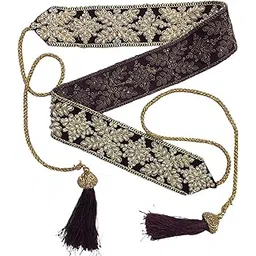 hemdev Women's Wine Color Velvet Kamarband (Bridal Belt) with Embroidery And Handmade Heavy Glue Zarkhan Diamond Stone Kundan(Adjustable) width 5.5cm /Waist Hip Belt/Lehnga Belts/saree belt-picture-48