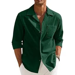 hemilique Men’s Casual Cotton Blend Shirt || Long Sleeve Button Down with Spread Collar || Lightweight Breathable Fabric || Stylish Solid Color Shirt for Beach, Office & Everyday Wear-picture-43