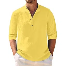 hemilique Men’s Casual Popcorn Texture Short Kurta with Mandarin Collar & Button Placket | Crinkle Style Lightweight Full Sleeve Ethnic Top for Festive, Beach, Travel-picture-32