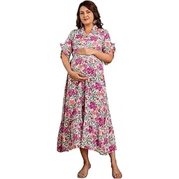 henal Women's Floral Cotton A-Line Maternity Maxi Dress with Ruffle Sleeves | Comfortable Pregnancy Wear with Hidden Nursing Zippers | Stylish & Breathable Design-picture-50