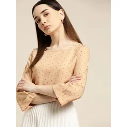 her by invictus Beige & Black Dotted Print Top-picture-13