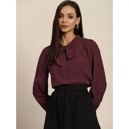 her by invictus Burgundy Tie-Up Neck Top-picture-32