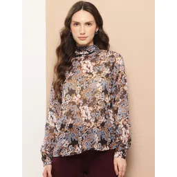 her by invictus Floral Print Puff Sleeves Top with Tie-up Detail-picture-35