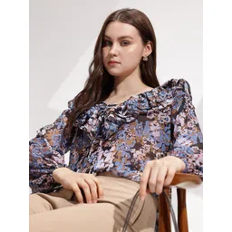 her by invictus Floral Print Tie-Up Neck Semi Sheer Ruffles Top-picture-27