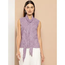 her by invictus Geometric Print Tie-Up Neck Top-picture-38