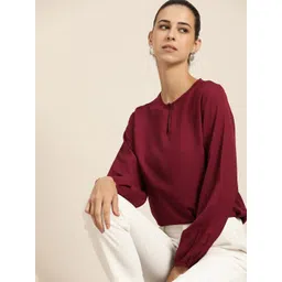 her by invictus Maroon Solid Keyhole Neck Regular Top-picture-17