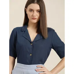 her by invictus Women Navy Blue Solid Casual Shirt-image-29