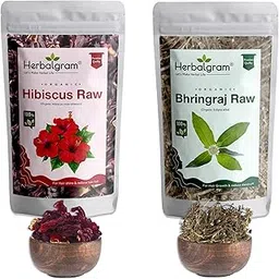 herbal gram Herbalgram Organic Bhringraj and Hibiscus Raw Dried Flowers and Leaves Whole for Making Hair Shampoo or Oil Pure Raw Form Combo (Pack of 2) 100gm Each (Hibiscus-Bhringraj 100g)-picture-52