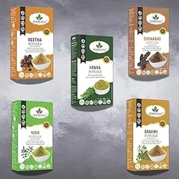 Herbenza Natural Hair Care Set with Reetha, Shikakai, Brahmi, Neem, Henna Powder, 100g Each, with Hair Dye Brush, Cap, Gloves-picture-45