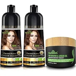 Herbishh Hair Color Shampoo for Gray Hair + 1pc Argan Intense Hair Mask- Hair Dye Shampoo – Colors Hair in Minutes – Long-lasting color - Stimulates Dry Frizzy Hair (Chestnut Brown)-picture-15