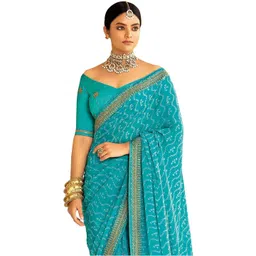 HERE&NOW Bandhani Embroidered Poly Georgette Handloom Saree-picture-10