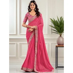 HERE&NOW Bandhani Embroidered Pure Georgette Bandhani Saree-picture-30