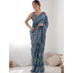 HERE&NOW Bandhani Mirror Work Poly Chiffon Designer Saree-picture-29