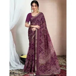 HERE&NOW Bandhani Poly Chiffon Handloom Saree-picture-20