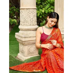HERE&NOW Bandhani Poly Chiffon Saree-picture-24